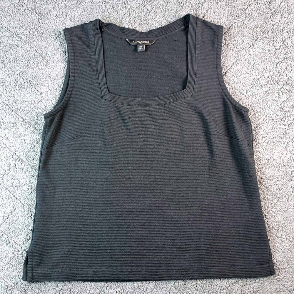 Banana Republic Women's XS Black Ribbed Square Neck Sleeveless Cotton Tank Top